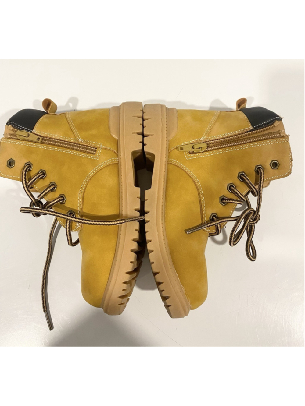 George Kids Size 12 Tan Wheat Work Boots Lace Up Side Zip Lug Sole - Picture 3 of 7